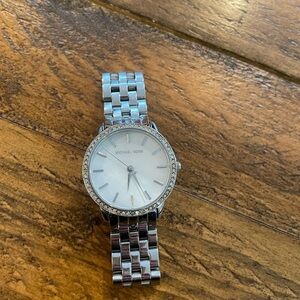 Michael Kors Silver Watch with Crystal Bezel